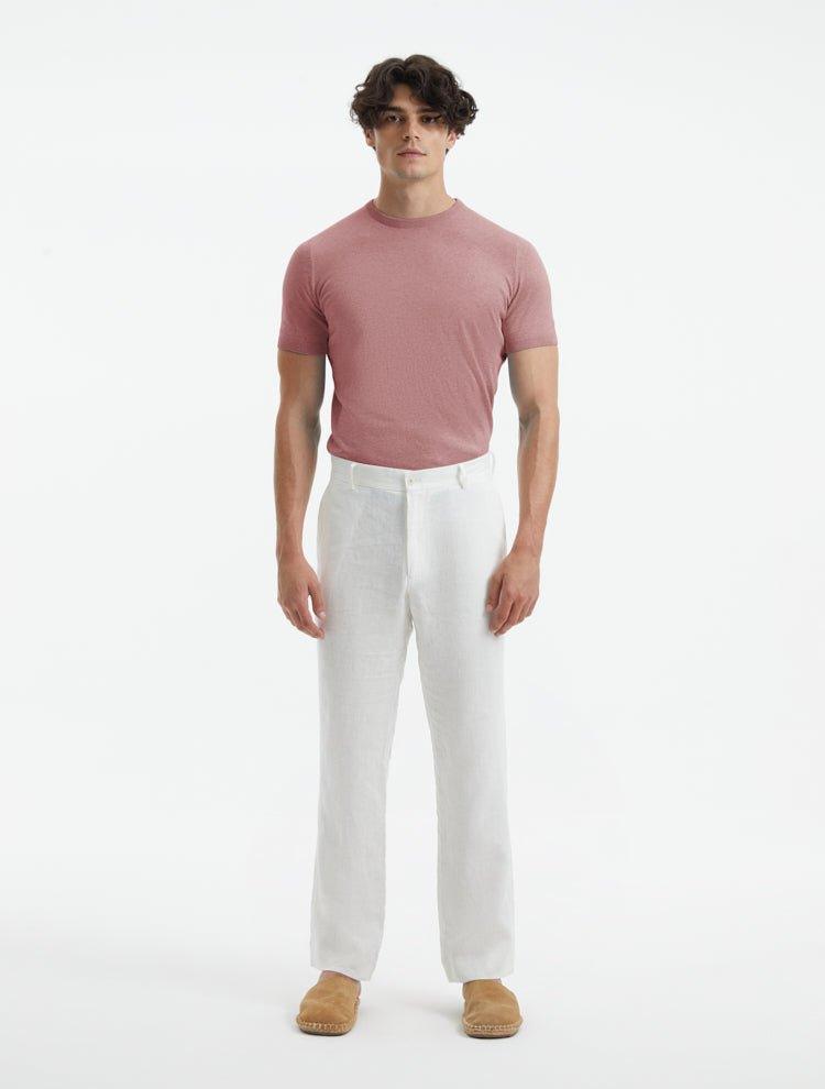 Front view of Baron Pink T-Shirt on model, highlighting the vibrant color and high-quality knit fabric.