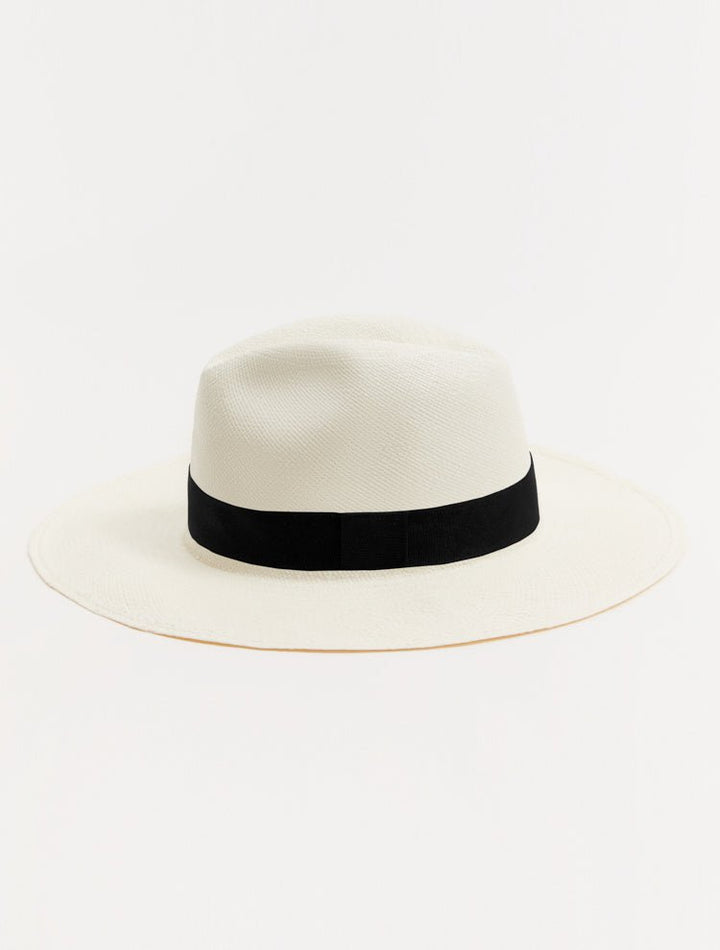 Billy White High Crown Straw Hat With Black Grosgrain Trim -Women Hats Moeva
