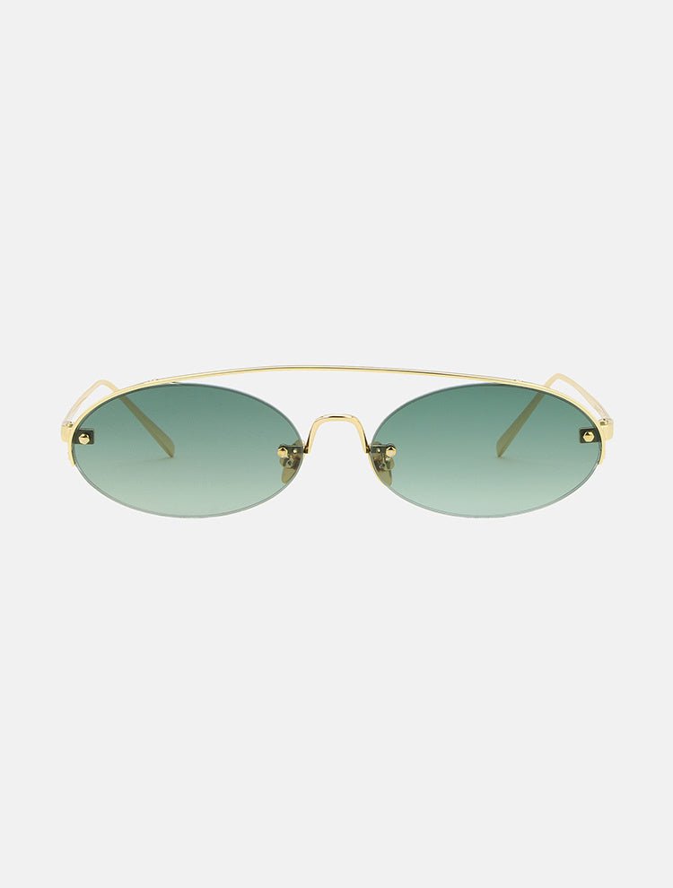 Boccioni Green Oval Shaped Sunglasses With Gold Double Bridge -Women Sunglasses Moeva