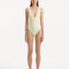 Front view of Breena Yellow Swimsuit, showcasing wavy texture and V-neck style.
