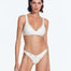 "Front view of Brenda Seersucker White Bikini Bottom – Features a textured fabric and moderate coverage."