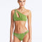 Calix Green Mid-Rise Bikini Bottom With Clear Glass Hoop Accessory -Bikini Bottom Moeva