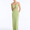 Front View: Model in Calla Green Dress - Chic Maxi Dress, U Shaped Wired, Knitted, Ankle Length, Close Fit, MOEVA Luxury Swimwear
