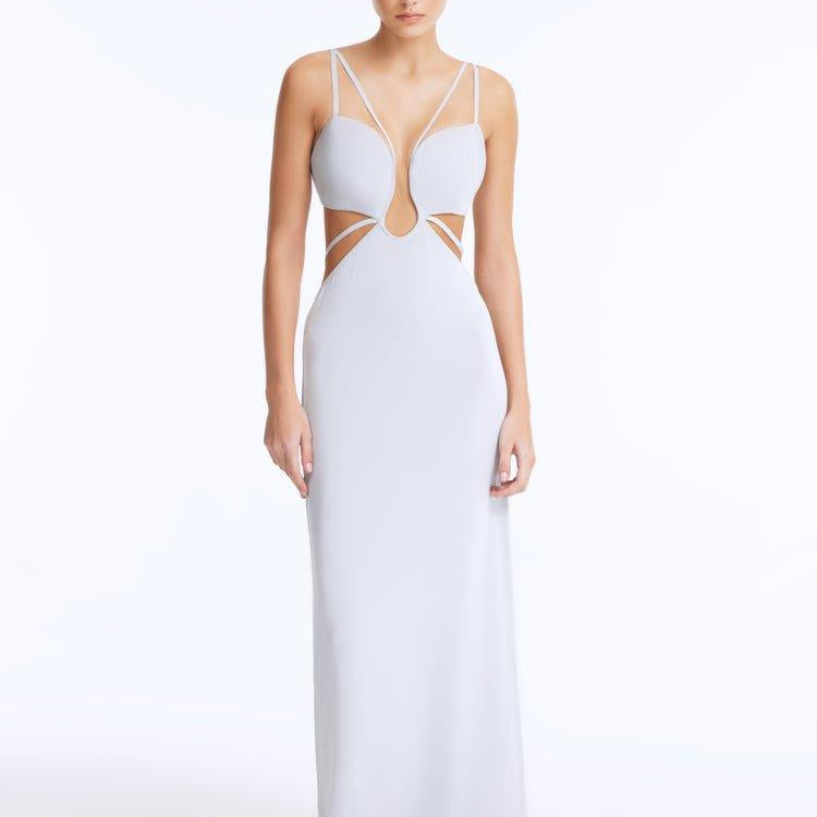 Catarina Lovchikova - Calla Silver Knitted U-Wire Maxi Dress with Cut-Outs | Moeva | Dress | Each week unveils new pieces—luxury swimwear, fluid resort silhouettes, and elevated summer-to-evening essentials designed to carry you from coastal escapes to city nights.