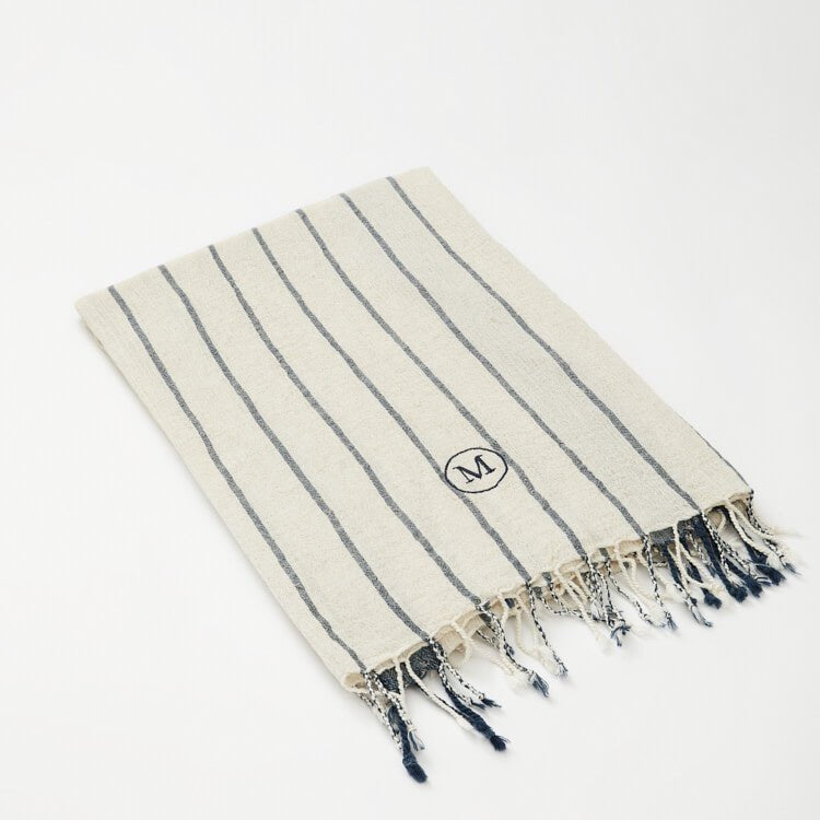 Capri Dark Blue/Beige Towel | Moeva | Towel | Each week unveils new pieces—luxury swimwear, fluid resort silhouettes, and elevated summer-to-evening essentials designed to carry you from coastal escapes to city nights.