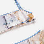 Close Up View: Carlotta Blue Abstract Kids Bikini - MOEVA Luxury Swimwear, Stretchy Fabric, Full Bottom Coverage, Soft Tocuh Fabric, Square Neck, Fully Lined, Mommy and Me, MOEVA Luxury Swimwear