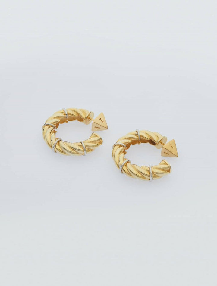 Carmel Gold/Silver Two Colored Earrings With Twisted Loop Design -Women Jewelery Moeva