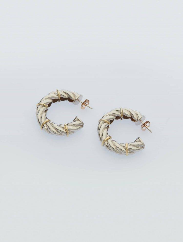 Front View of Carmel Silver/Gold Earrings - MOEVA Luxury  Swimwear, 925 Sterling Silver, Gold Micron Layered & Rhodium Plated, Brass Gold Micron Layered & Rhodium Plated, Piercing required, Length: 4 cm, STERLING SILVER 925, MOEVA Luxury  Swimwear     