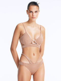 Cassia Bronze Low Waist Double Strapped Bikini Bottom With Topstitching Details -Bikini Bottom Moeva
