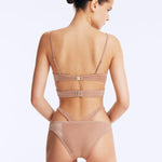 Back View: Cassia Bronze Bikini Seton Model - Chic and Stylish Two-Piece Swimsuit Top, Adjustable Straps, Fully Lined, Italian Fabric, MOEVA Luxury Swimwear