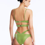 Back View: Cassia Green Bikini Top on Model - Chic and Stylish Two-Piece Swimsuit Top, Fully Lined, Italian Fabric, MOEVA Luxury Swimwear