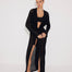 Front View: Model in Chad Black Kaftan - MOEVA Luxury Swimwear, Mesh Knit, Long-Sleeved, Ankle Length, MOEVA Luxury Swimwear