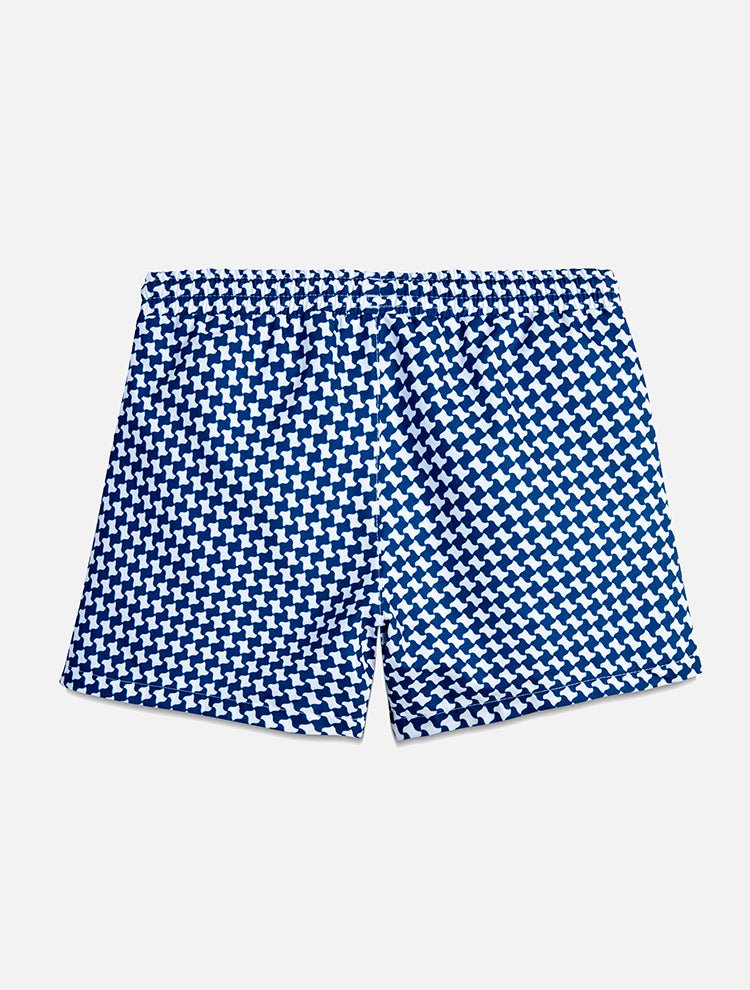 Back View: Charlie Blue Mirage Kids Shorts - Swim Shorts, Nikel, Mid Length Swim Shorts, Fully Lined, Daddy and Me, Quick Dry, MOEVA Luxury Swimwear