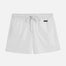 "Front view of the Charlie Kids White Shorts, showcasing the elastic waistband with adjustable drawstring and the Moeva patch."