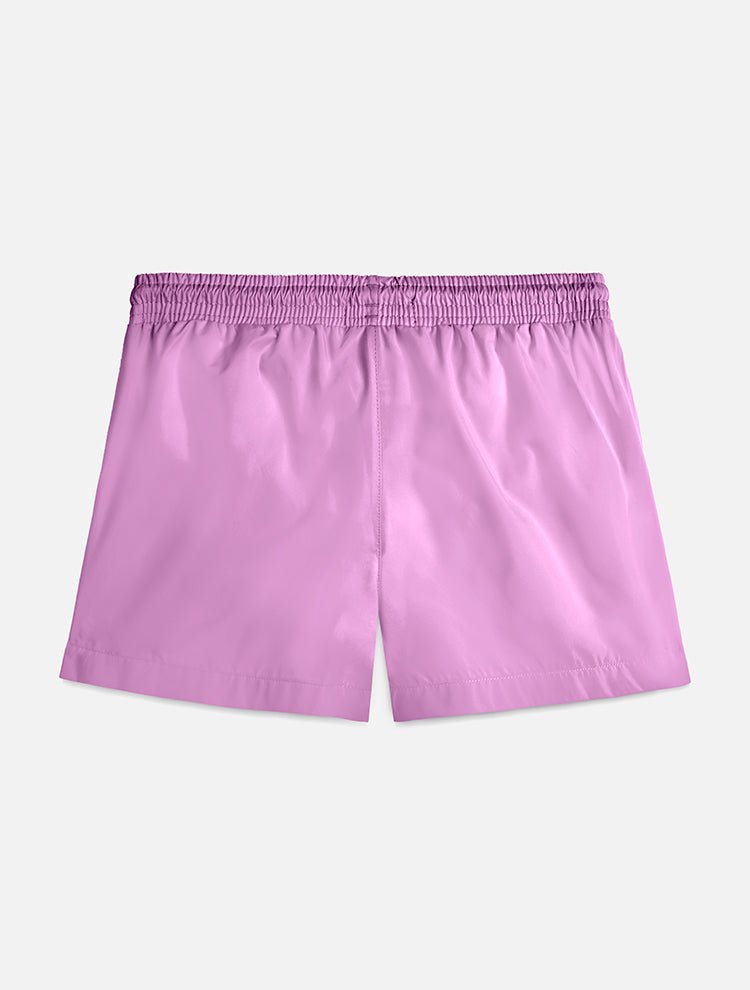 Back View: Charlie Lilac Kids Shorts  - Swim Shorts, Nikel, Mid Length Swim Shorts, Fully Lined, Daddy and Me, Quick Dry, MOEVA Luxury Swimwear