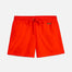 "Front view of the Charlie Orange Kids Swim Shorts, showcasing the elastic waistband with adjustable drawstring and the Moeva patch."