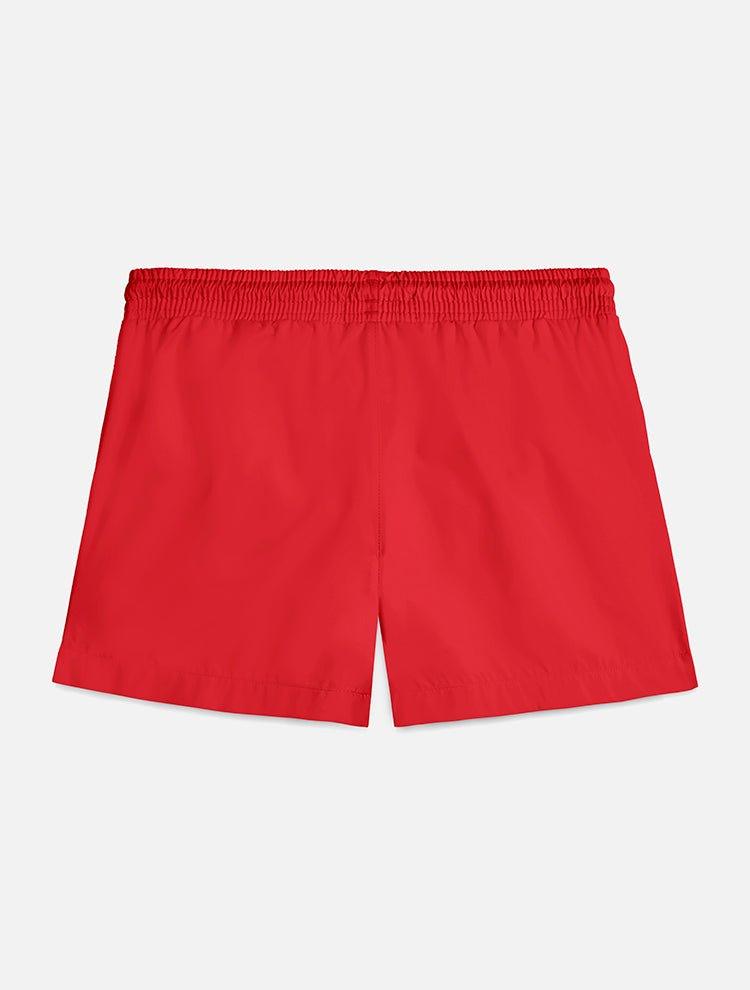 "Back view of the Charlie Red Kids Swim Shorts, displaying the comfortable fit and the vibrant red design."