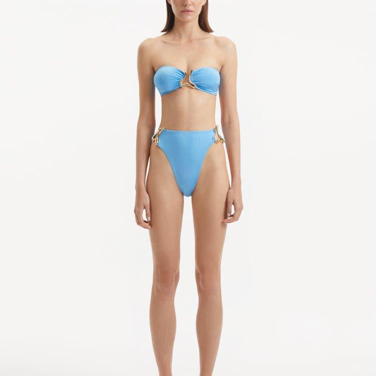 Clyde Baby Blue High Waist Satin Bikini Bottom | Moeva | Bikini Bottom | Each week unveils new pieces—luxury swimwear, fluid resort silhouettes, and elevated summer-to-evening essentials designed to carry you from coastal escapes to city nights.