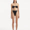 Front view of Clyde Black Bikini Bottom, highlighting high-waist design and gold accents.