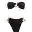 Decoupage view of Luxury Clyde Black Bikini Set, detailing the premium Italian fabric and luxurious finish.