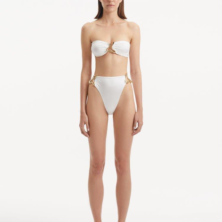Clyde White High Waist Satin Bikini Bottom | Moeva | Bikini Bottom | Each week unveils new pieces—luxury swimwear, fluid resort silhouettes, and elevated summer-to-evening essentials designed to carry you from coastal escapes to city nights.