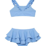 "Back view of the Dassy baby blue kids bikini set, highlighting the secure fit and full coverage of the bikini bottoms."