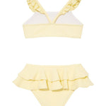 "Back view of the Dassy yellow kids bikini set, highlighting the secure fit and full coverage of the bikini bottoms."