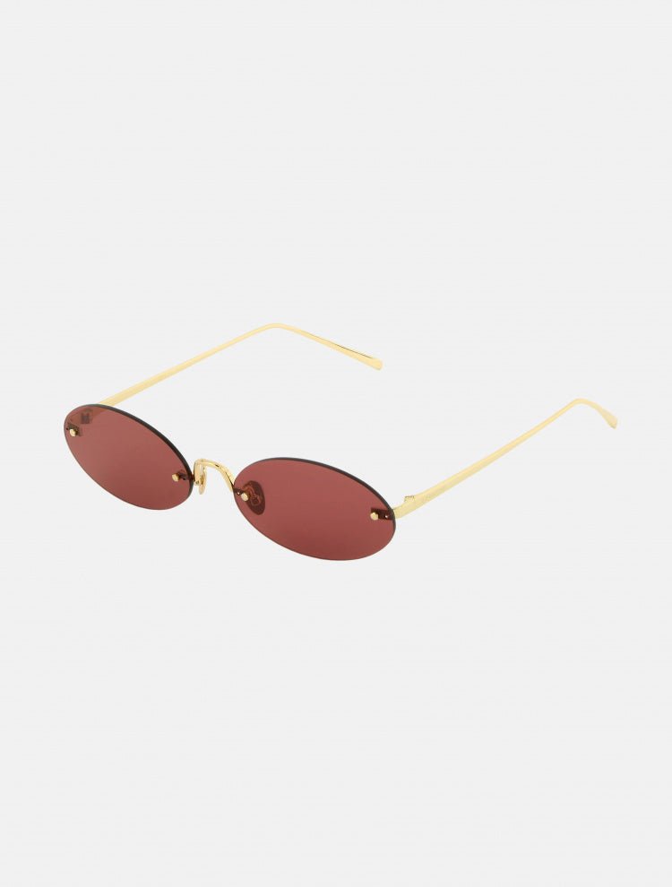 Front View of Duchamp Burgundy Sunglasses - MOEVA Luxury  Swimwear, Eye 58 mm- Bridge 17 mm- Temple 145 mm, 100% UV protection, Made in Italy, Stainless Steel + Nylon Lenses, MOEVA Luxury  Swimwear     