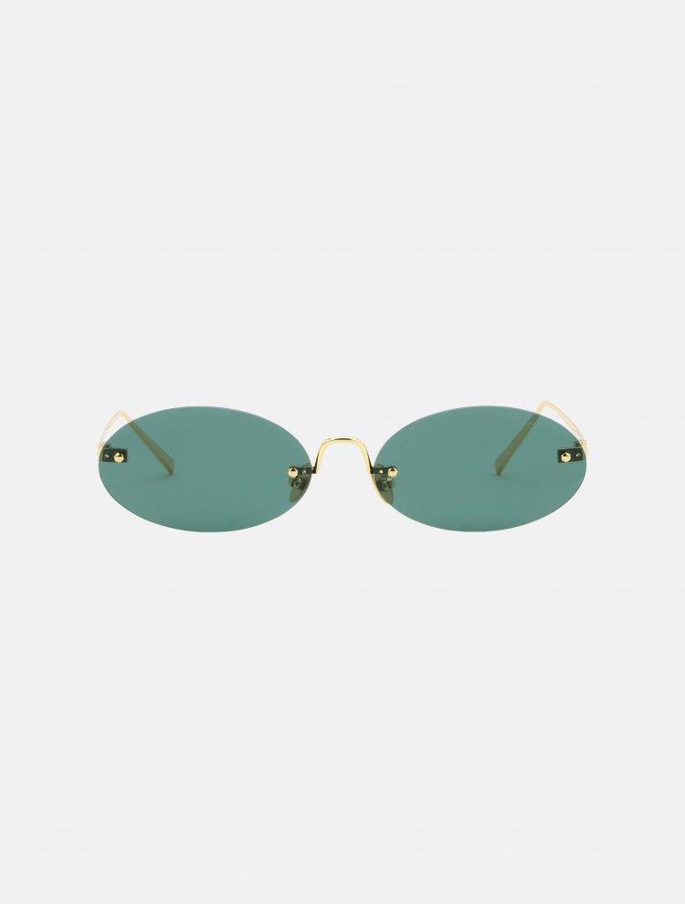 Front View of Duchamp Green Sunglasses - Oval Shaped Sunglasses, Metal, MOEVA Luxury Swimwear   