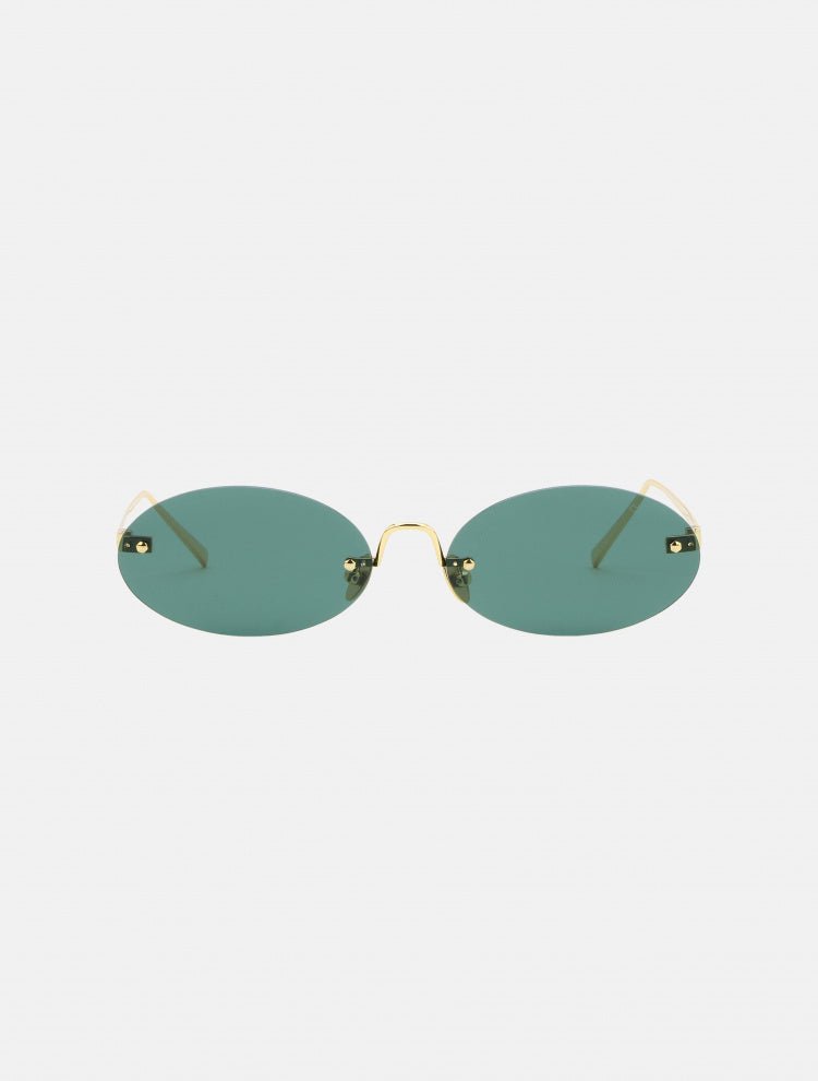 Front View of Duchamp Green Sunglasses - Oval Shaped Sunglasses, Metal, MOEVA Luxury Swimwear   
