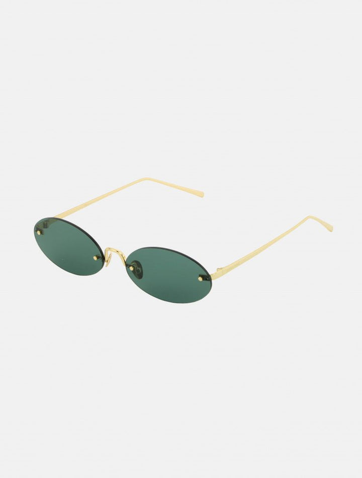 Duchamp Green Frameless Oval Shaped Retro Sunglasses With Gold Metal Accents -Women Sunglasses Moeva