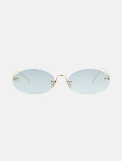 Duchamp Silver Frameless Oval Shaped Retro Sunglasses With Gold Metal Accents -Women Sunglasses Moeva