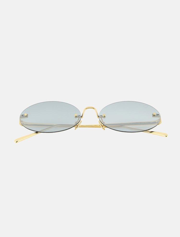 Front View of Duchamp Silver Sunglasses - MOEVA Luxury  Swimwear, Oval Shaped Sunglasses, Metal, Eye 58 mm- Bridge 17 mm- Temple 145 mm, 100% UV protection, Made in Italy, Stainless Steel + Nylon Lenses, MOEVA Luxury  Swimwear     