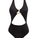 Decoupage image of the Dwyn Black Swimsuit, illustrating its elegant design and premium craftsmanship.