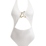 Decoupage image of the Dwyn White Swimsuit, illustrating its refined design and premium craftsmanship.