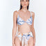 "Front view of Dylan Blue Abstract Bikini Bottom - High-rise design with adjustable tie-front detail and high-leg cut."