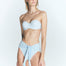 "Front view of Dylan Gingham Baby Blue Bikini Bottom featuring a classic high-leg cut with stylish tie-front detail."