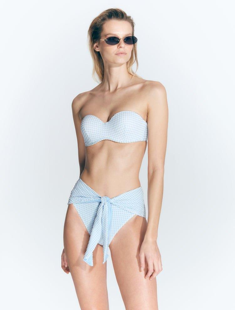 Dylan Gingham Baby Blue Bikini Top -Bikini Top Moeva