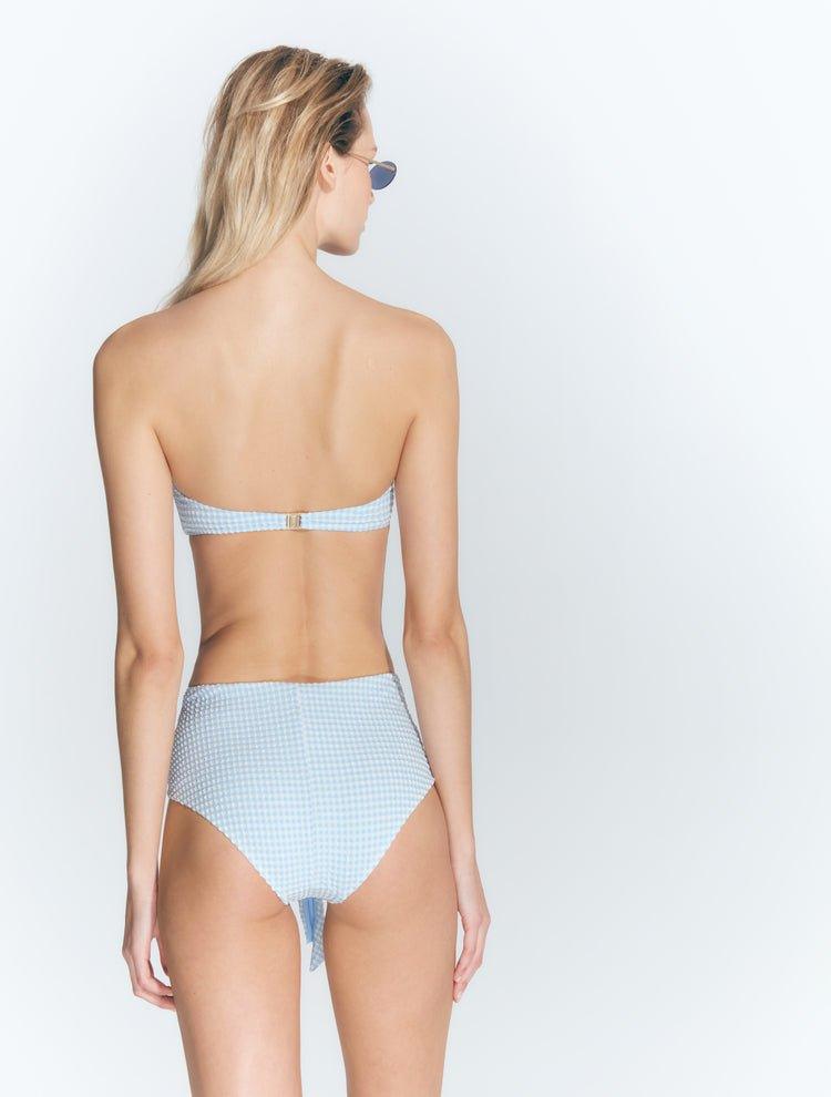 Dylan Gingham Baby Blue Bikini Top -Bikini Top Moeva