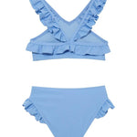 "Back view of the Effy baby blue kids bikini set, showcasing the full-coverage bottoms and snug fit."