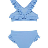 "Back view of the Effy baby blue kids bikini set, showcasing the full-coverage bottoms and snug fit."