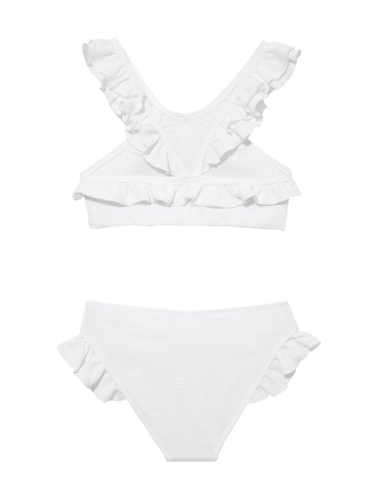 Cute Effy Kids White Bikini Set | V-Neck & Playful Ruffles – Moeva