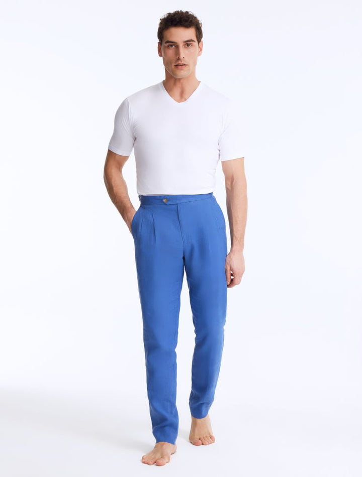Blue Melange Mens Linen Pants Palermo in Blue melange