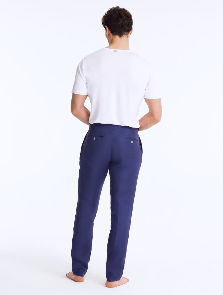 Enzo Cobalt Linen Pants With Pleats At Front -Men Pants Moeva