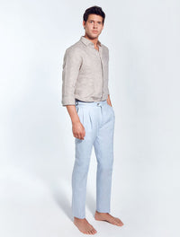 Successo Mens Light Blue Linen Pants and Shirt Set Outfit 1065