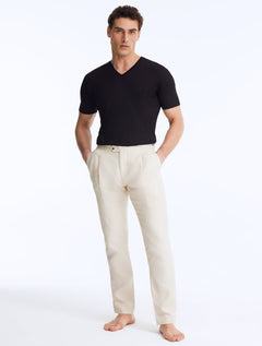 Enzo Semigrey Linen Pants With Pleats At Front -Men Pants Moeva