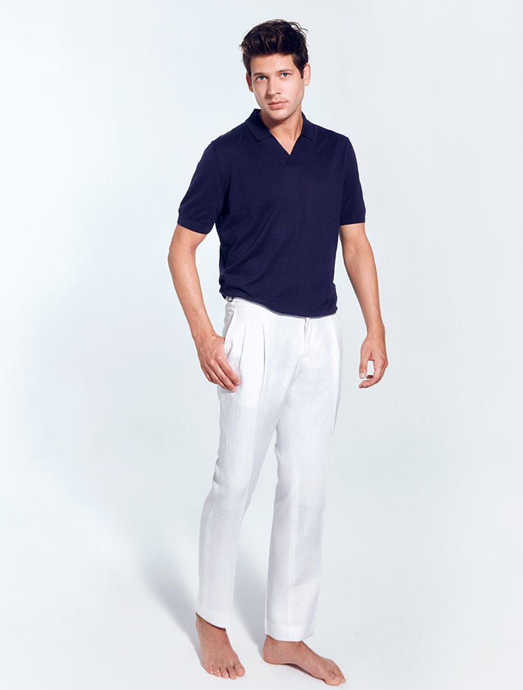 Enzo White Linen Pants With Pleats At Front -Men Pants Moeva