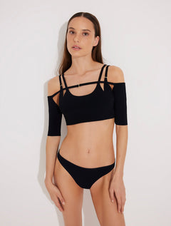 Erie Black Knitted Bikini Top With Removable Sleeves -Bikini Top Moeva