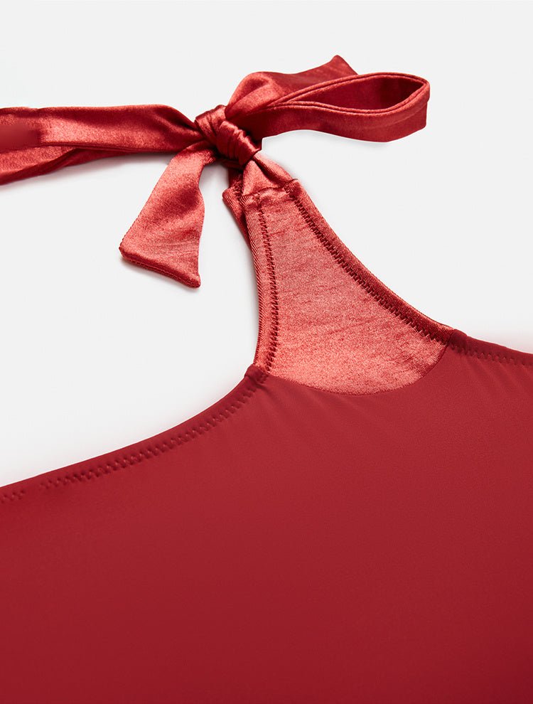 Close up: Evelina Red Ochre Kids Swimsuit - Full Bottom Coverage, Fully Lined, Mommy and Me, Soft Tocuh Fabric, MOEVA Luxury Swimwear