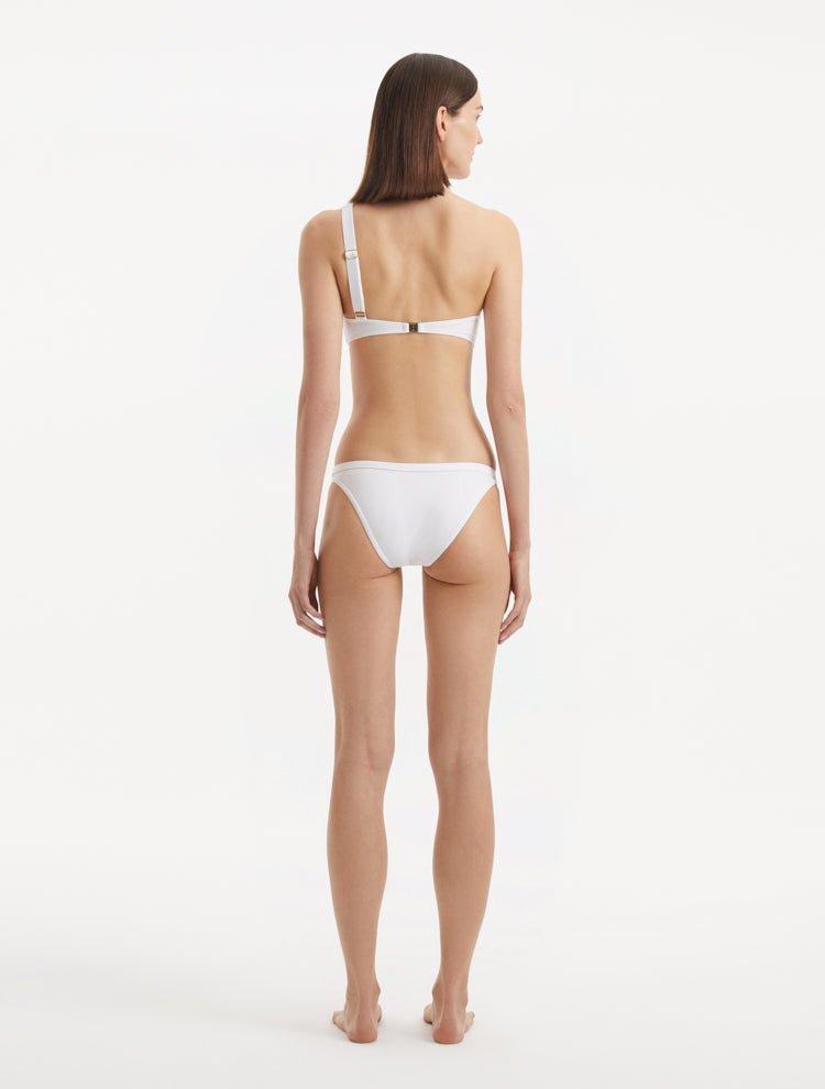 Eyre White One Shoulder Mid Coverage Textured Bikini Set | Moeva | Bikini Set | Each week unveils new pieces—luxury swimwear, fluid resort silhouettes, and elevated summer-to-evening essentials designed to carry you from coastal escapes to city nights.